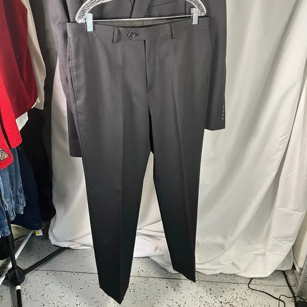 Pronto Uomo Platinum Black‎ Wool Suit 42L Jacket 35W Pants Career Professional